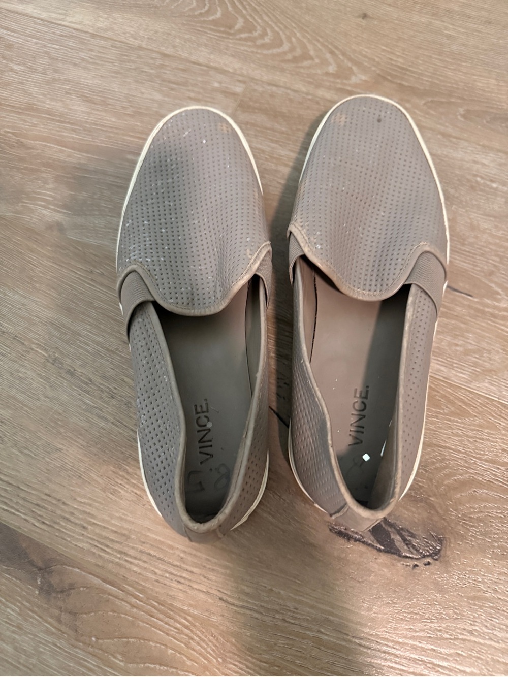 Vince Taupe Perforated Slip-On Loafers